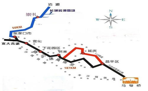 张家口长城岭滑雪场交通地图