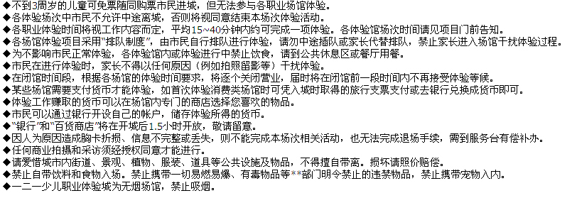 一二一少儿职业体验城游客使用规则